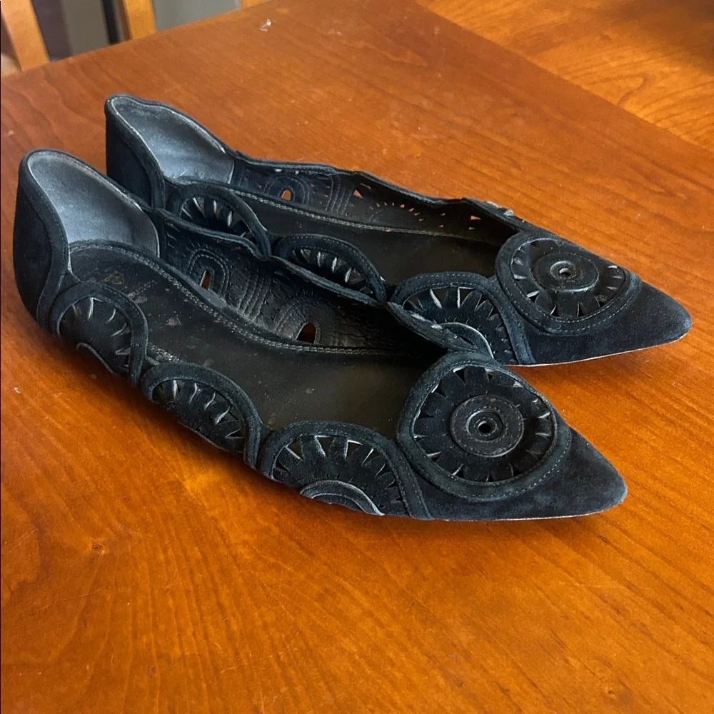 Tory Burch Leyla Laser Cut Suede Flats 8 1/2 Black